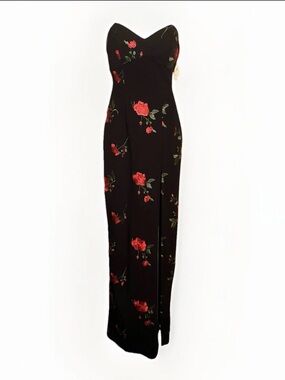 Windsor Black Maxi Dress with Red Rose Embroidery